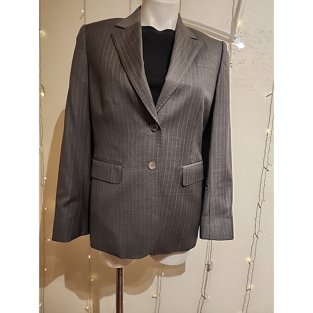 Brooks Brothers Wool Blazer Jacket Women's‎ Size 6 Gray Striped TwoButtons